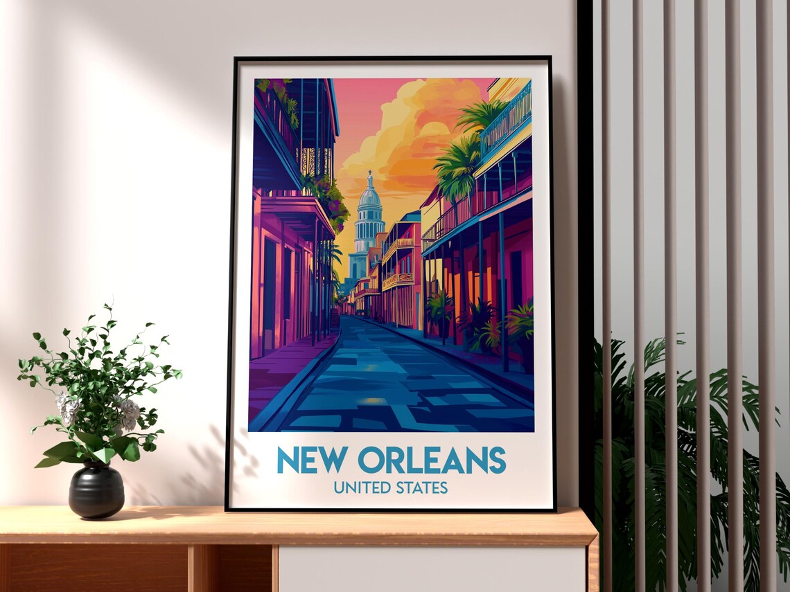 New Orleans Louisiana French Quarter Street Sunset Travel Poster