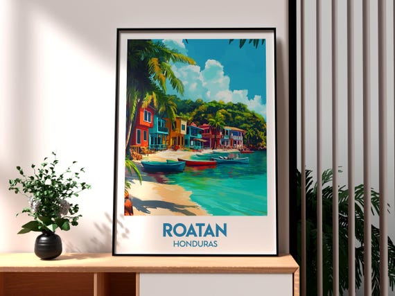 Roatan Print Caribbean Wall Art Honduras Travel Poster Beach The