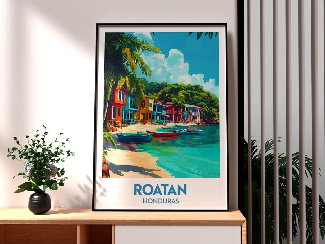 Roatan Print Caribbean Wall Art Honduras Travel Poster Beach The