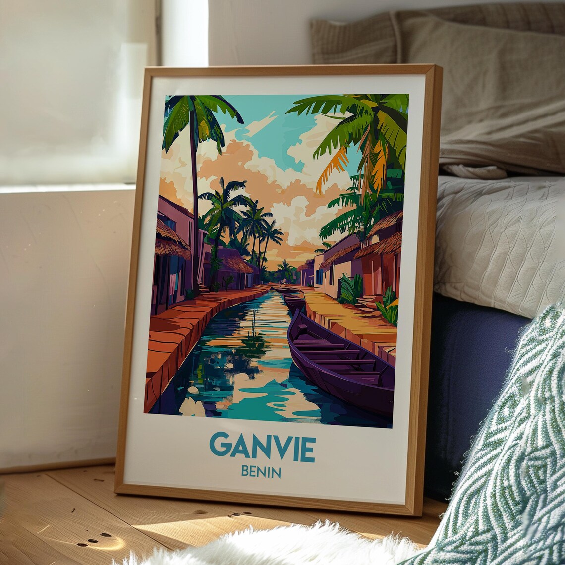 Ganvie Benin Stilt House Canal Pirogue Boat Africa Travel Art Poster - Image 3