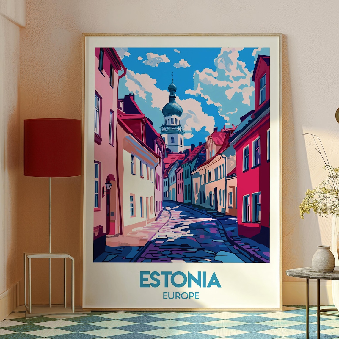Estonia Vintage Travel Poster Cobblestone Street Onion Dome City - Image 3