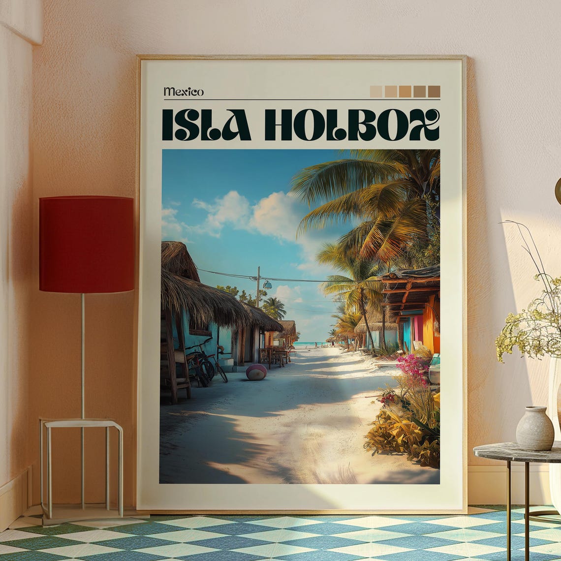 Isla Holbox Mexico Sandy Street Palapa Huts Beach Travel Poster - Image 2