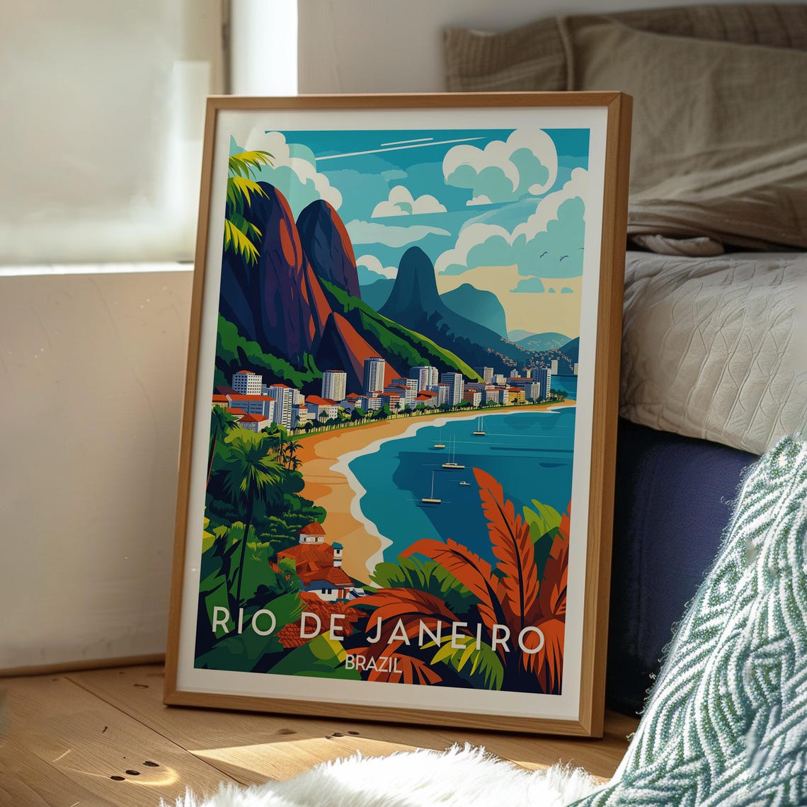 Rio de Janeiro Brazil Beach And Mountain Peak Colorful Art Poster - Image 3