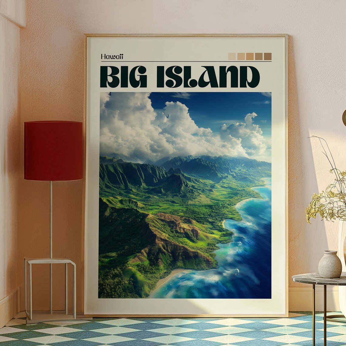 Big Island Hawaii Aerial Green Mountains Ocean Coast Travel Poster - Image 2