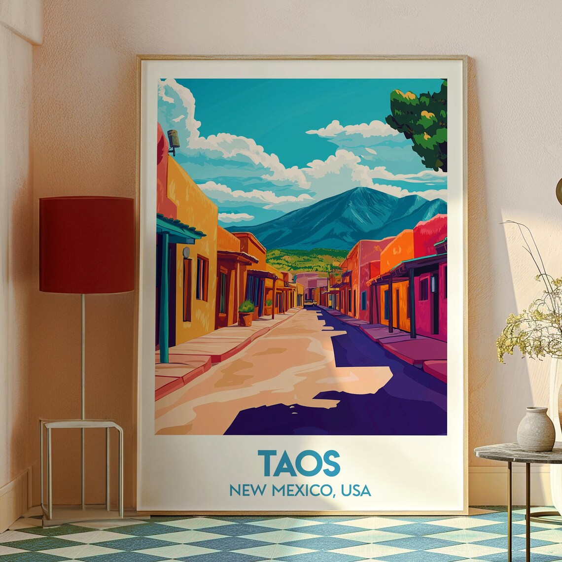 Taos New Mexico Adobe Old Town Street Scene Art Travel Poster - Image 2