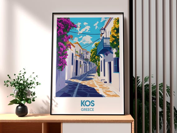 Kos Greece Travel Poster, Greek Coastal Wall Art