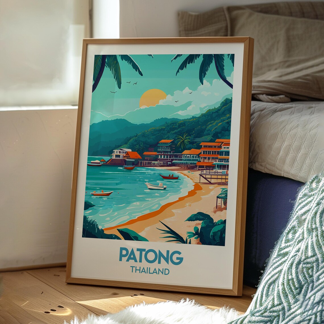 Patong Thailand Tropical Beach Bay Sunset Illustrated Travel Poster - Image 3