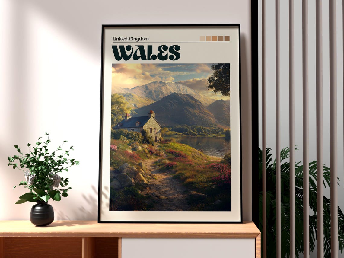 Wales Travel Poster, Welsh Countryside Art Print
