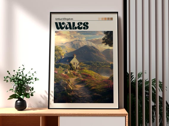 Wales Travel Poster, Welsh Countryside Art Print