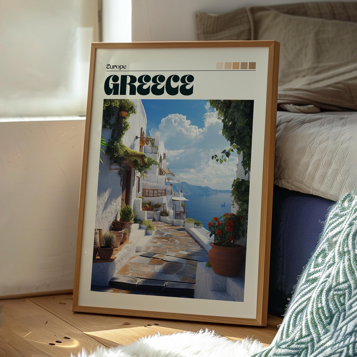 Sunlit Greece Greek Island Whitewashed Village Sea View Poster - Image 3