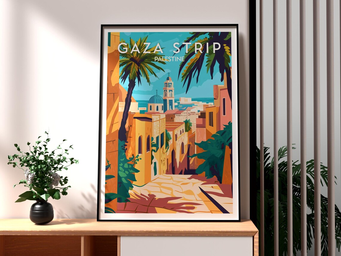Gaza Strip Palestine Old Town Palms Sea Vibrant Travel Poster