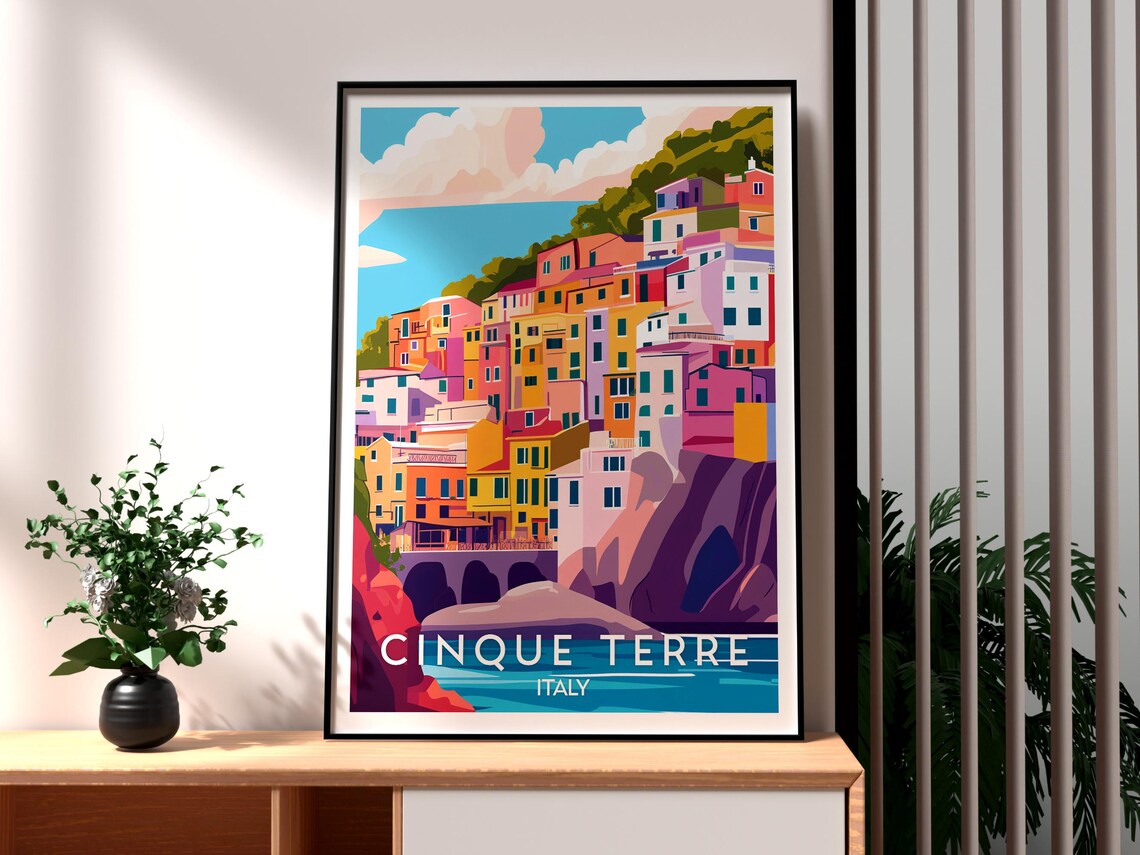 Cinque Terre Italy Colorful Cliff Village Sea View Travel Poster