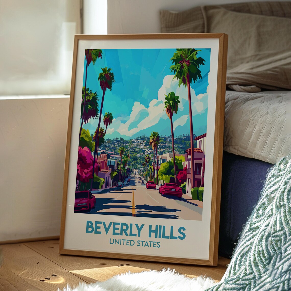 Beverly Hills United States Palm Lined Street Vintage Travel Poster - Image 3