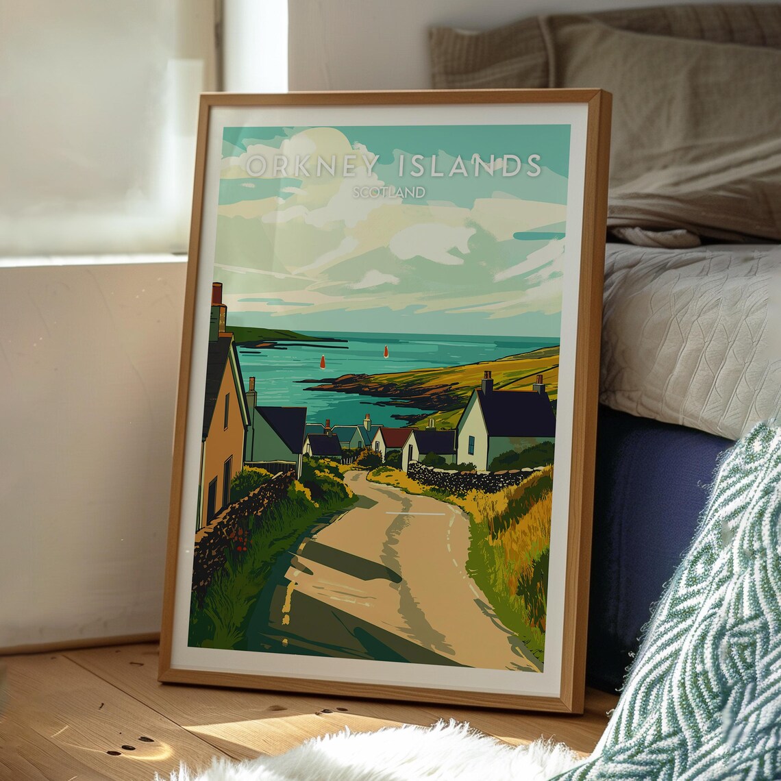 Orkney Islands Scotland Coastal Road Cottages Sailboats Travel Poster - Image 3