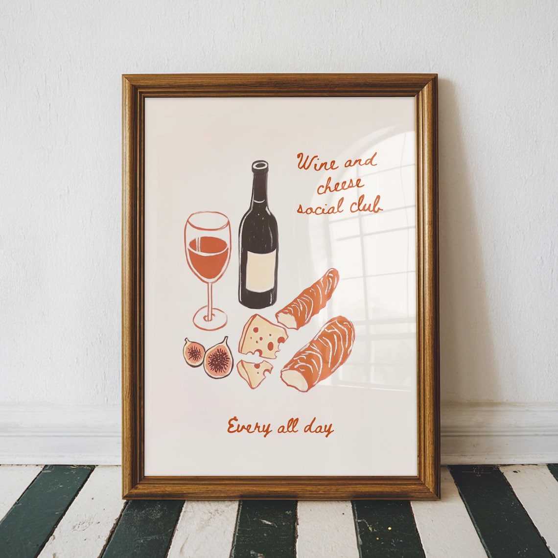 Wine And Cheese Social Club Every All Day Kitchen Bar Cart Decor Poster