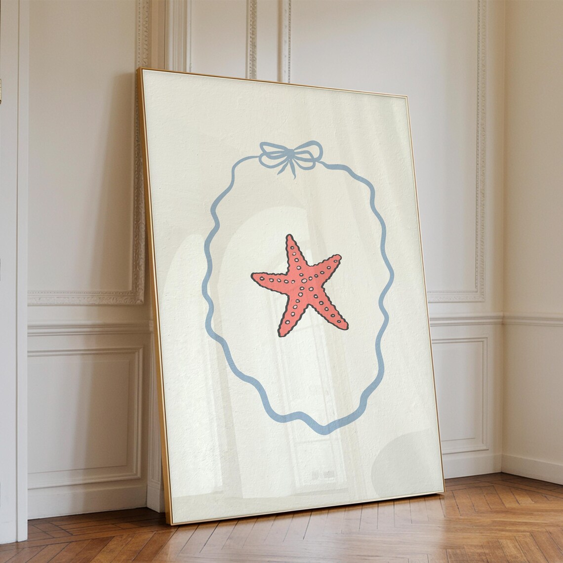 Starfish Bow Frame Poster Preppy Coastal Home Decor Nautical Seaside Beach Gift