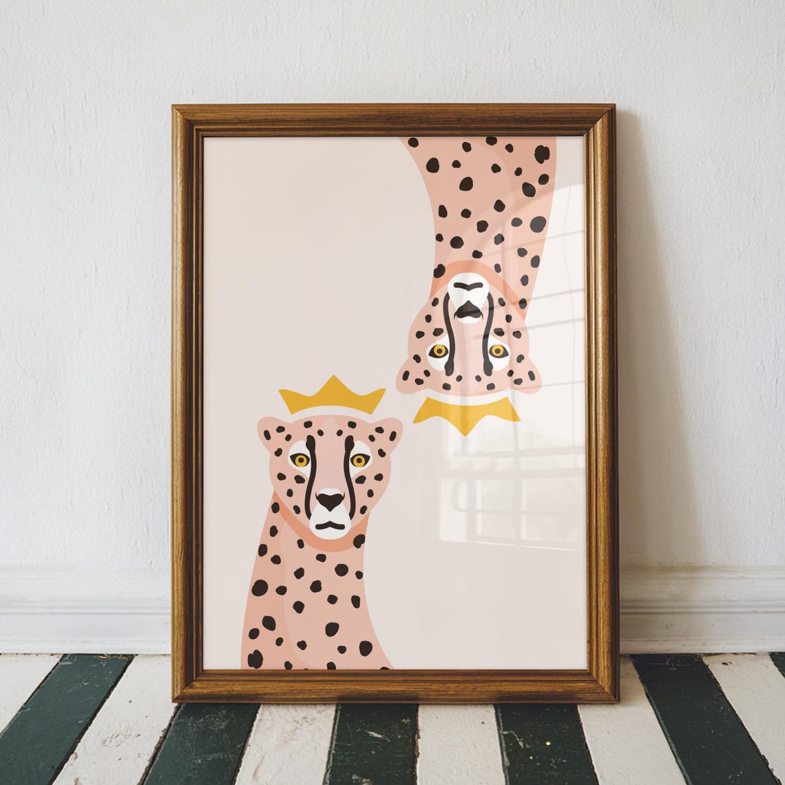 Crowned Cheetahs Mirrored Maximalist Retro Big Cat Artwork Poster