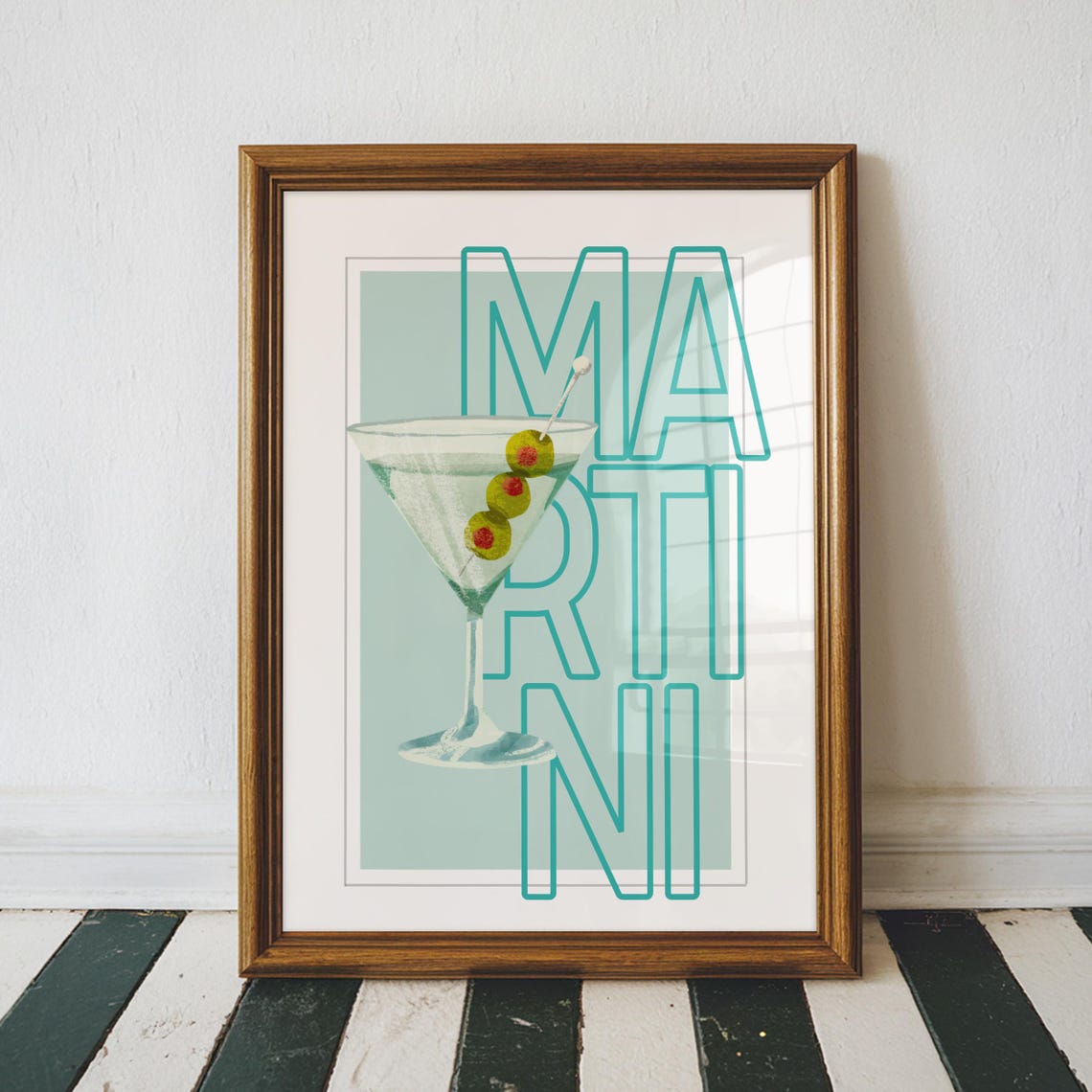 Martini Retro Typography Olive Glass Cocktail Bar Decor Poster