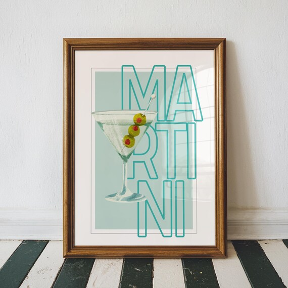 Martini Retro Typography Olive Glass Cocktail Bar Decor Poster