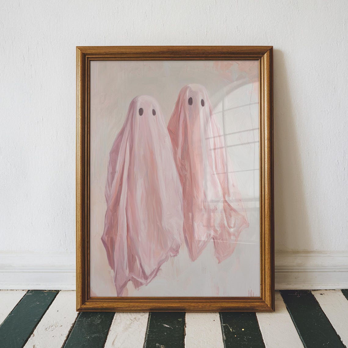 Two Pink Ghosts Cute Spooky Pastel Halloween Ghost Art Poster