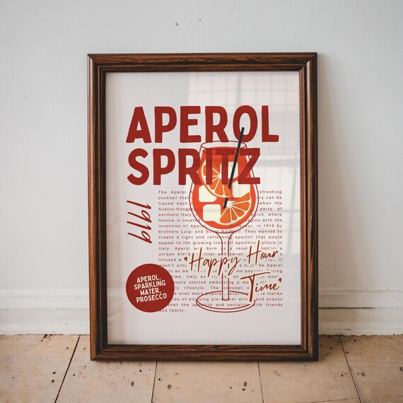 Aperol Spritz Happy Hour 1919 Cocktail Recipe Vintage Bar Poster