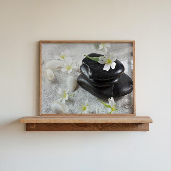 Black Zen Stones With White Flowers Spa Calm Bathroom Wall Poster