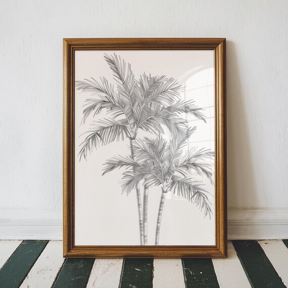 Black and White Palm Tree Sketch Tropical Botanical Line Art Poster
