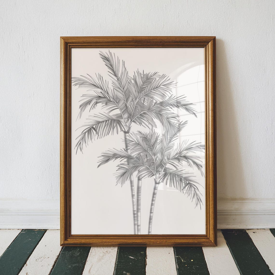 Black And White Palm Tree Sketch Print Tropical Home Decor Botanical Wall Coastal Unframed