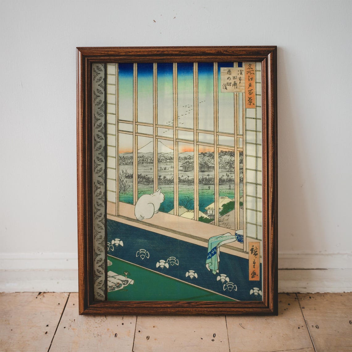 Utagawa Hiroshige Cat Window Rice Fields Japanese Woodblock Print