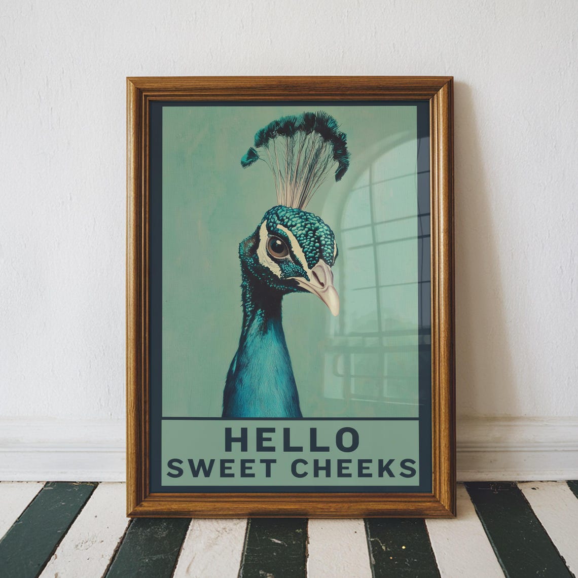 Peacock Hello Sweet Cheeks Funny Tropical Bathroom Animal Art Poster