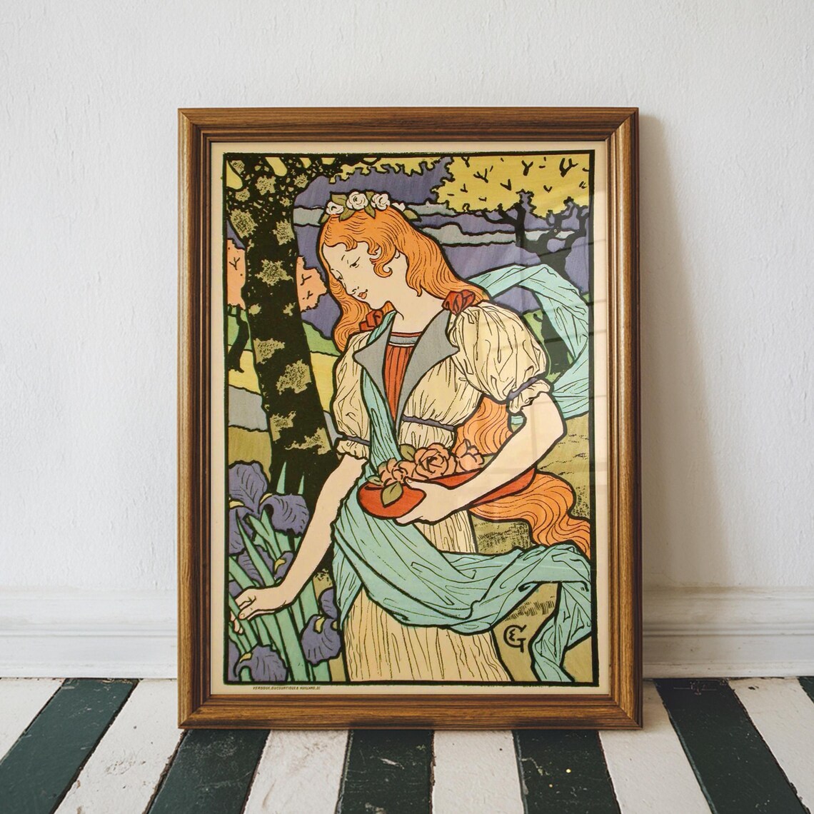 French Art Nouveau Woman with Roses Les Affiches Illustrees Poster