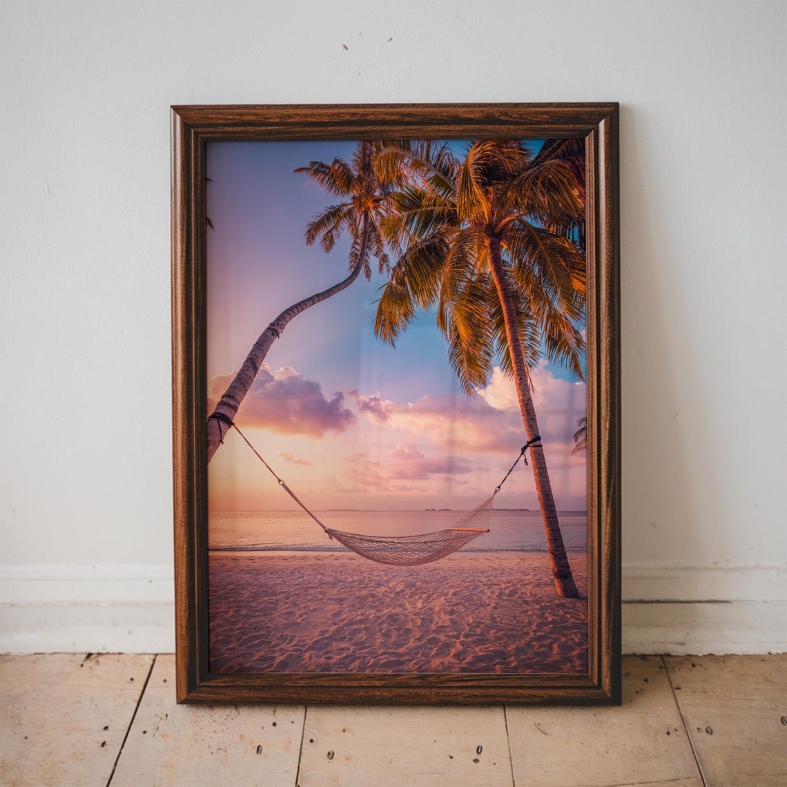 Beach Hammock Sunset Palm Trees Tropical Paradise Photo Print