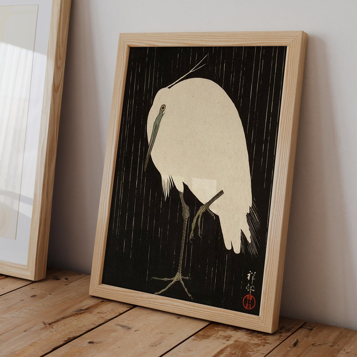 Ohara Koson Egret in the Rain Japanese Woodblock Poster Artwork