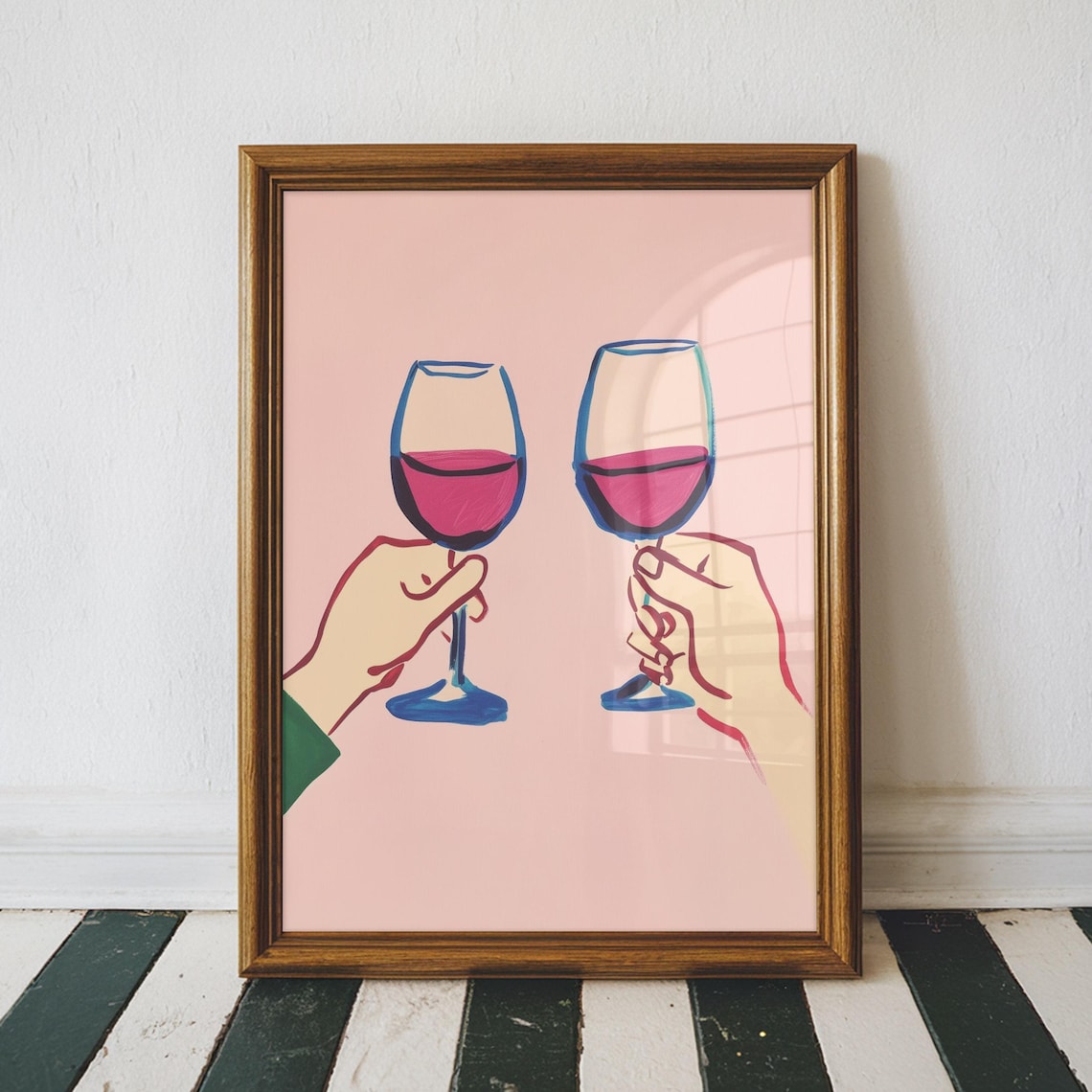 Cheers Two Hands Clinking Wine Glasses Pink Background Party Celebration Poster