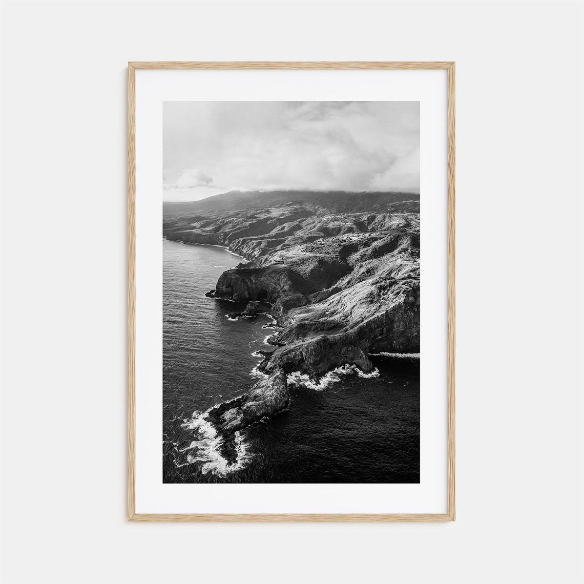 Maui Hawaii Rugged Volcanic Coastline Aerial Black and White Poster