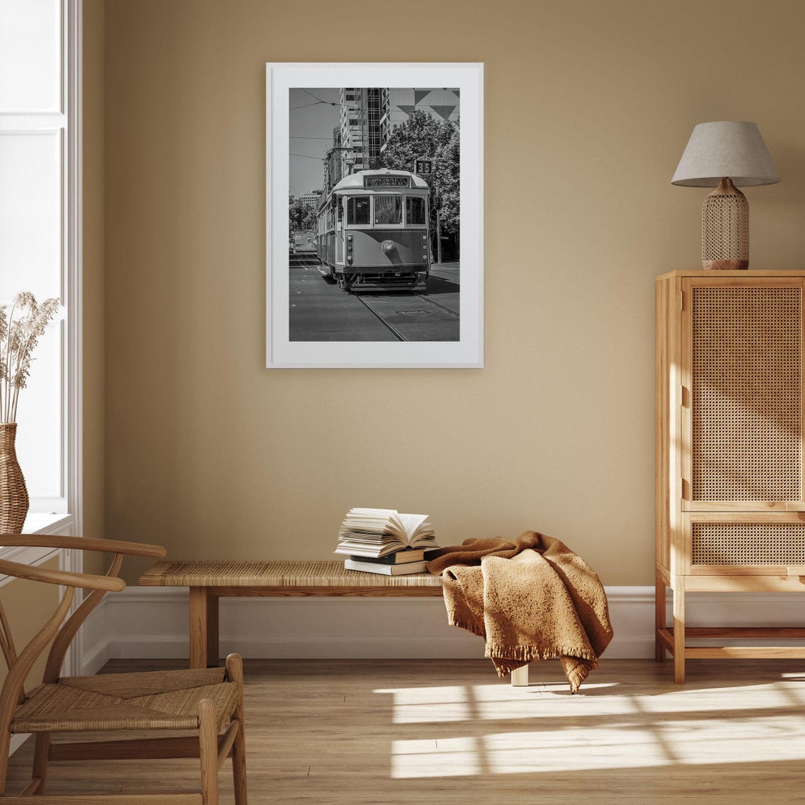 Melbourne City Circle Tram 35 Black and White Street Scene Poster - Image 3