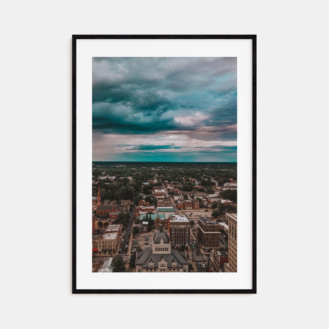 Aerial Downtown Skyline Stormy Dusk City Photography Art Print