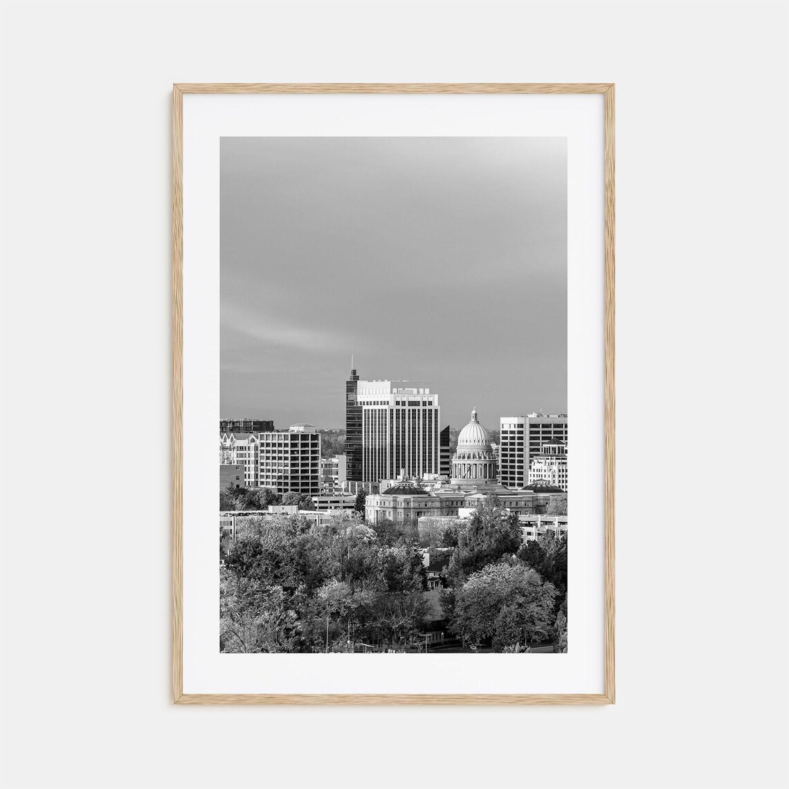 Boise Idaho Skyline Capitol Dome Black and White Photo Poster