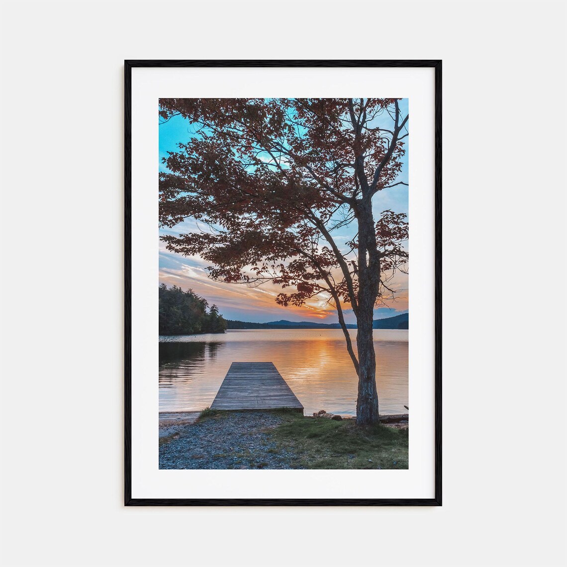 Adirondack Mountains Lake Sunset Wooden Dock Autumn Photo Poster