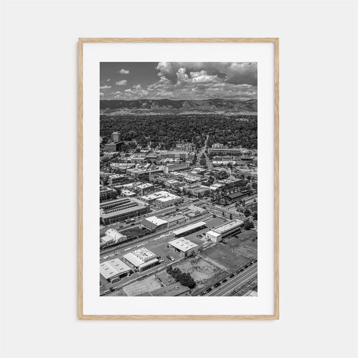 Fort Collins Black And White Aerial View Downtown Mountains Poster