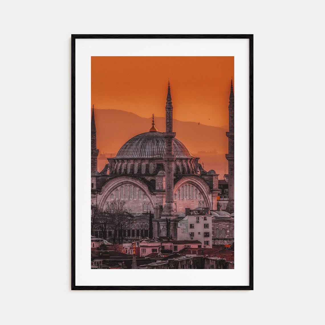Istanbul Turkey Ottoman Mosque Domes Orange Sunset Photo Poster