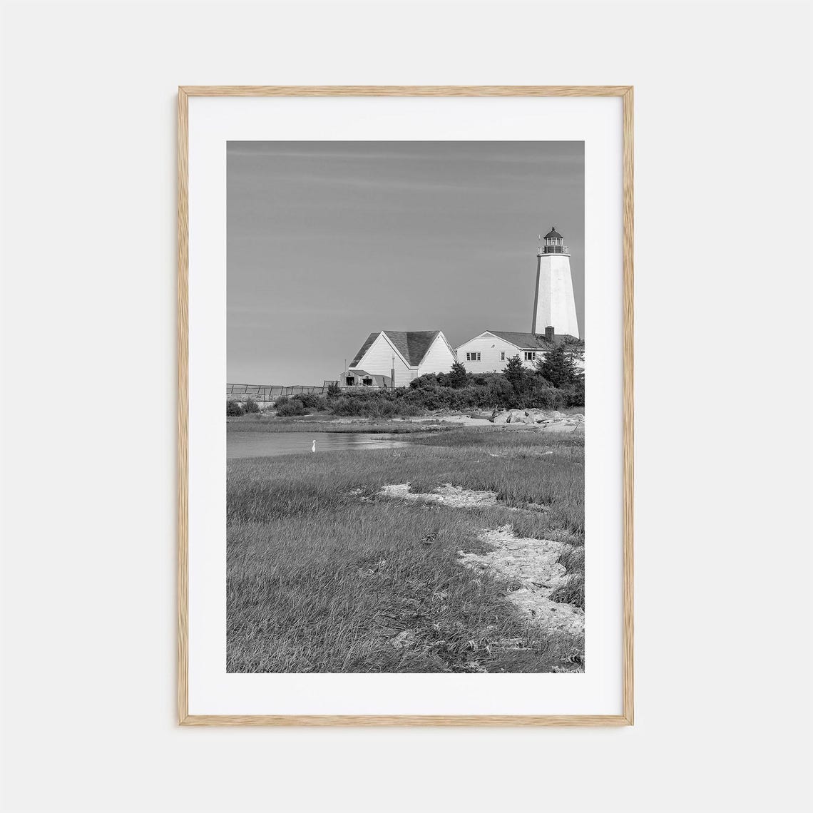 Old Saybrook Lighthouse Marsh View Black And White Coast Scene Poster