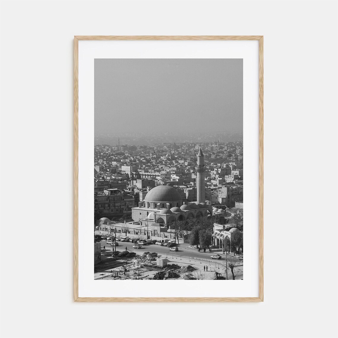 Aleppo Mosque Dome Minaret Cityscape View Black And White Photo Poster