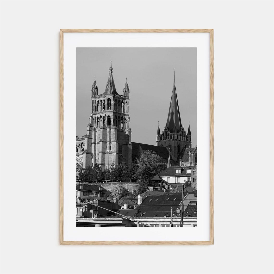 Lausanne Cathedral Switzerland Black And White Gothic Poster