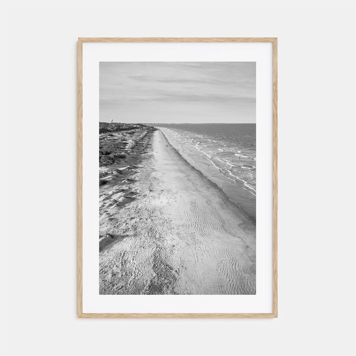 Long Sandy Beach From Above With Dunes Black And White Poster