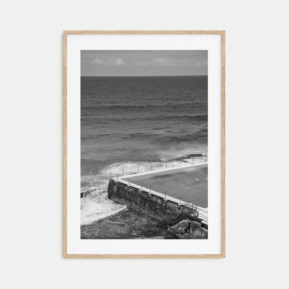 Ocean Tidal Pool Rocky Shore Waves Black White Coastal Poster