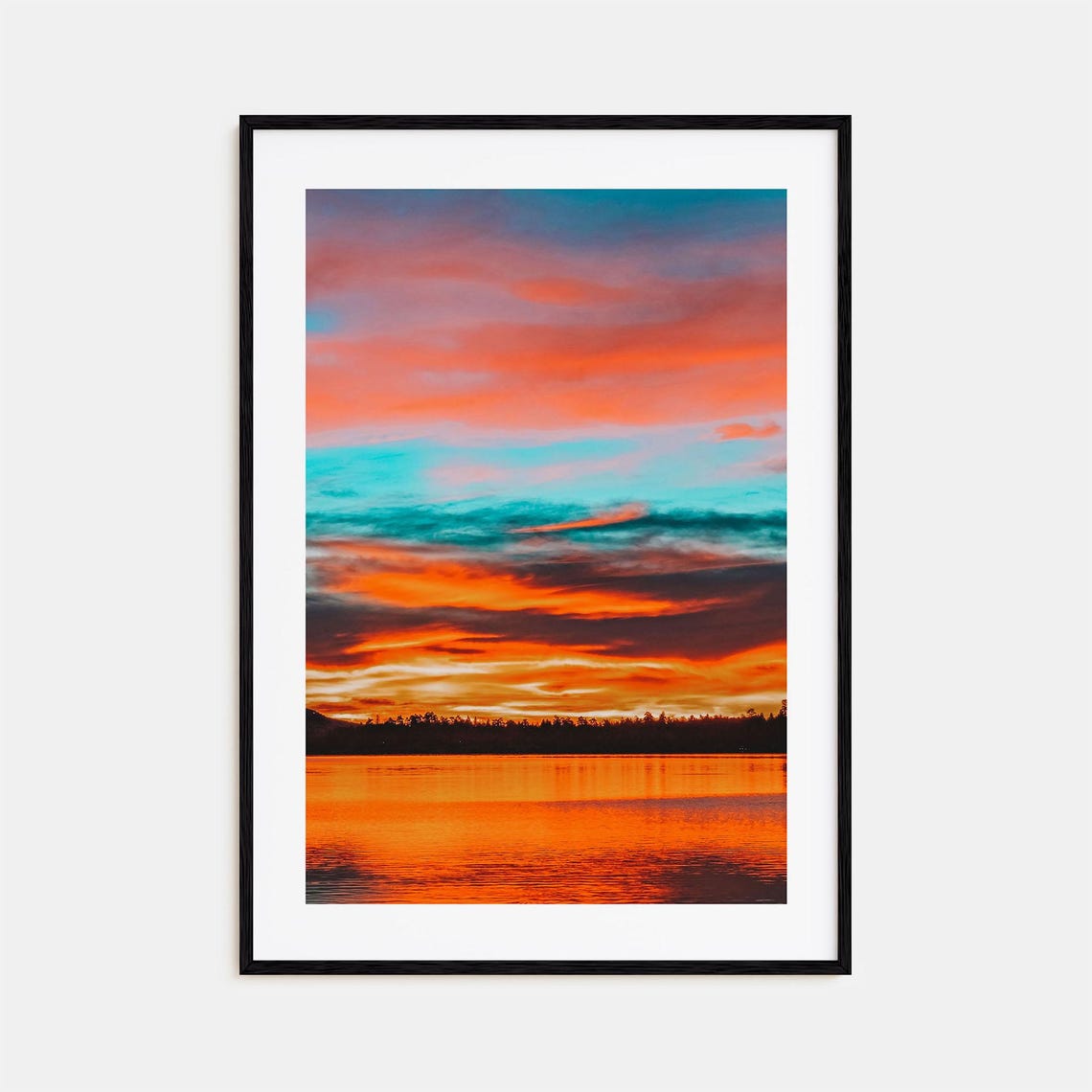 Big Bear Lake Sunset Poster Fiery Orange Sky Lake Reflection