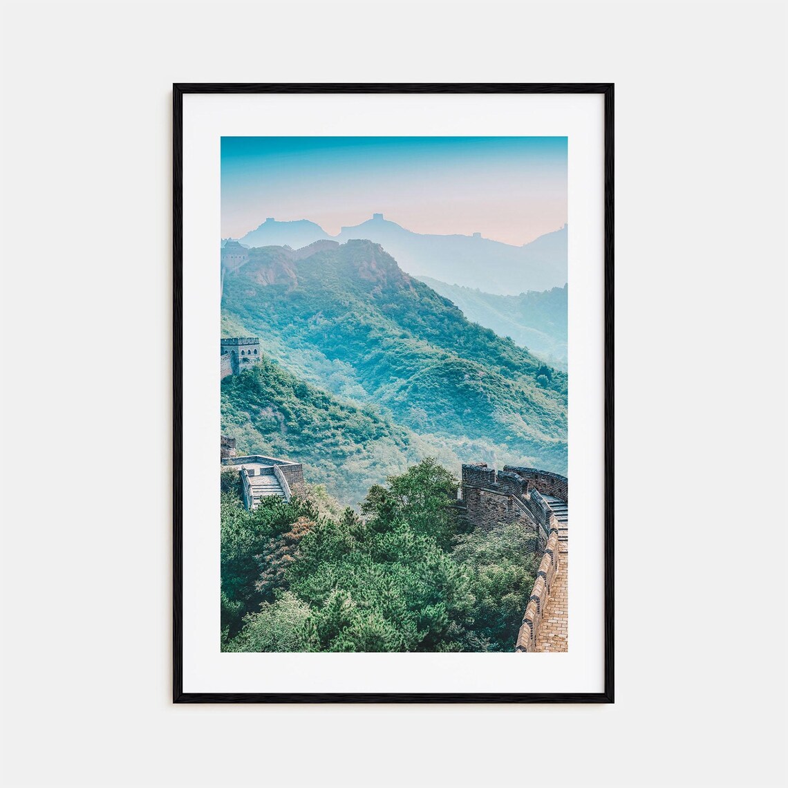 Great Wall of China Winding Over Misty Green Mountains Poster