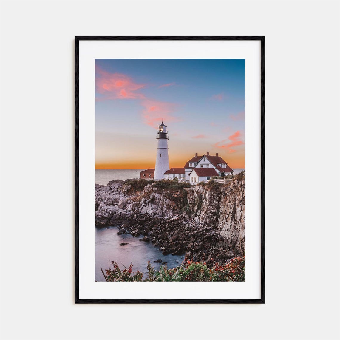 Maine Portland Head Light Lighthouse at Sunset on Rocky Cliffs Poster
