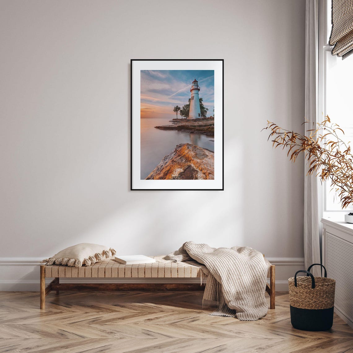 Lake Erie Lighthouse Rocky Point Soft Sunset Calm Water Poster - Image 2